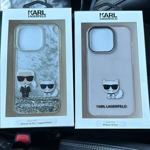 Karl Lagerfeld iPhone 14 Pro Case - Silver Glitter and Pink set